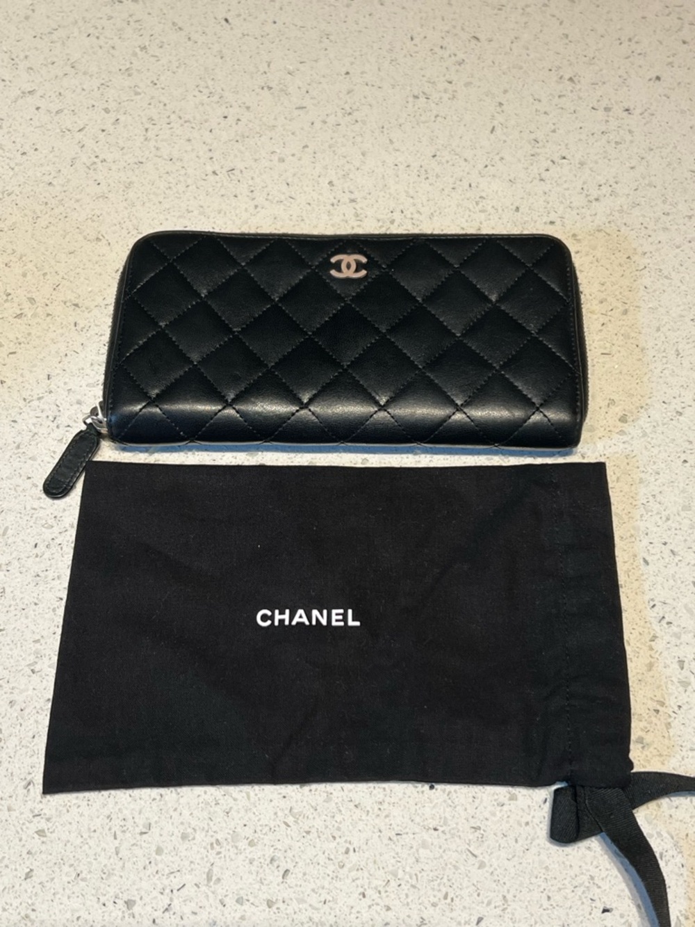 Chanel black zip around wallet